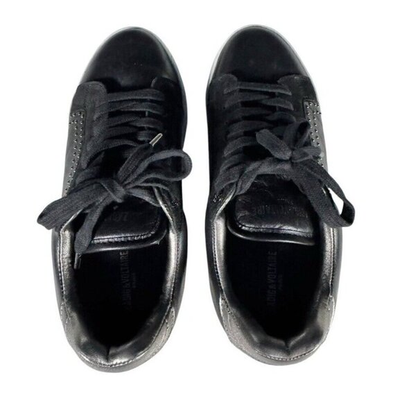 Zadig & Voltaire Women's Sz 37 (6.5) ZV1747 Black Leather Studded Sneakers - Picture 3 of 12
